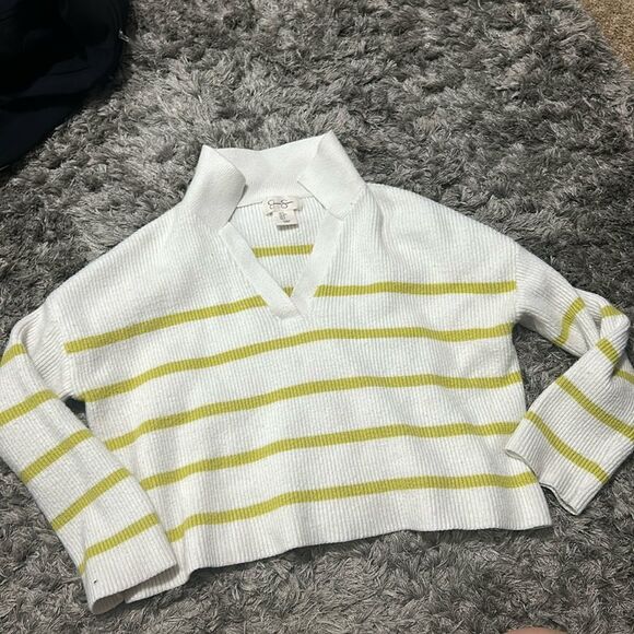 3267 White and green stripped cropped sweater Jessica Simpson S - Picture 1 of 5